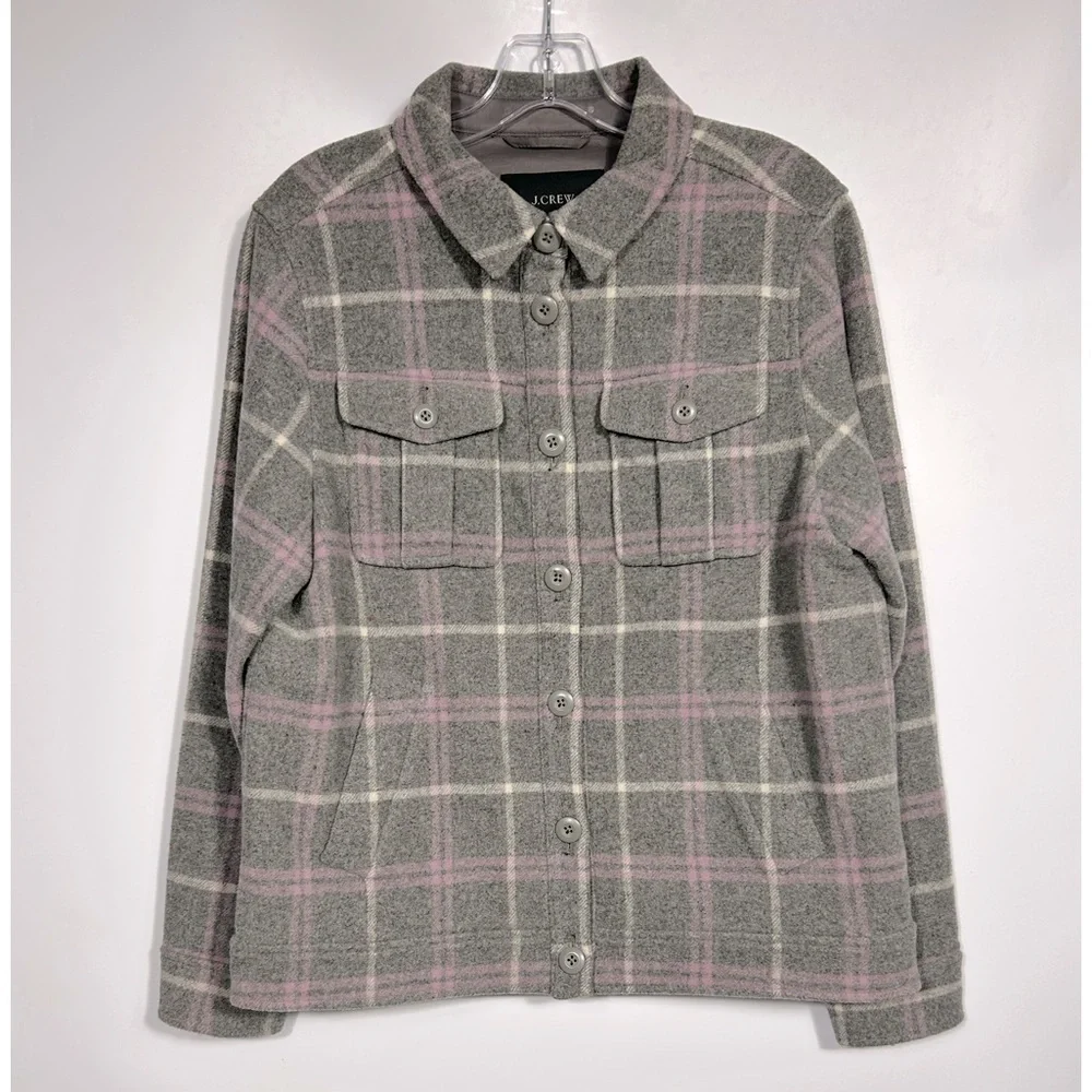 J.Crew Shirt-jacket in stretch wool-blend plaid Size S Gray/Lilac